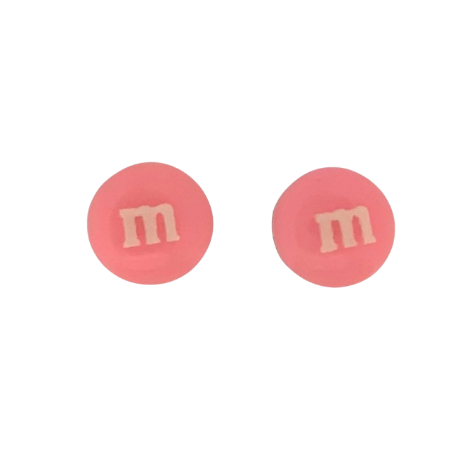 Colourful Resin Stud Earrings M&M Logo Handmade Fun Jewellery Gift | 14mm Light Pink