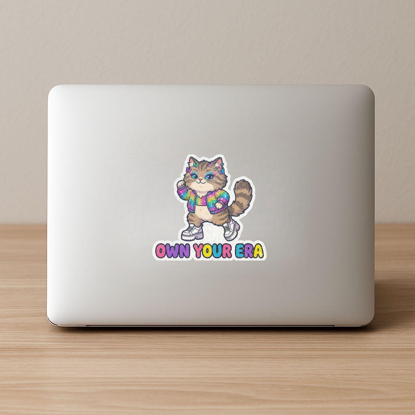 Own Your Era Fashion Cat | Pop Aesthetic | Glitter Vinyl | Die-Cut Sticker
