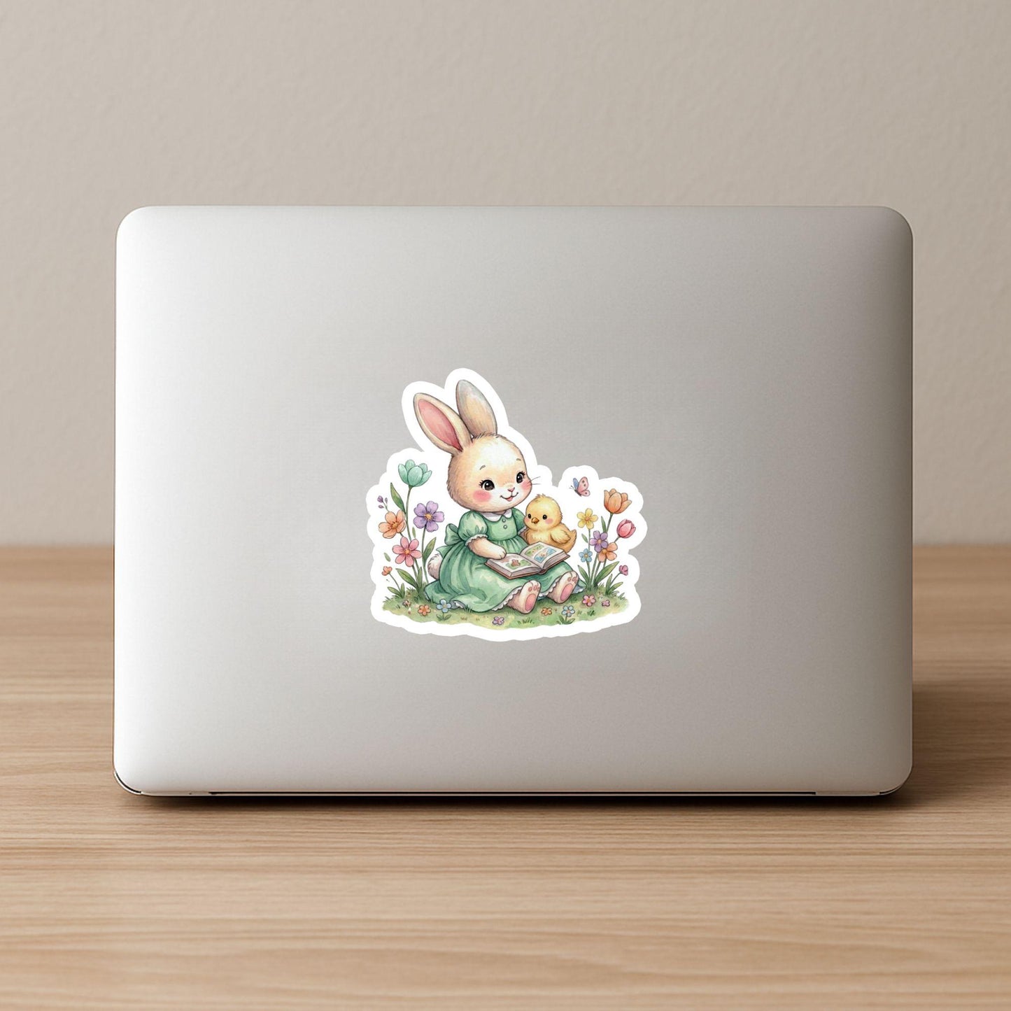 Easter Bunny Reading Spring Storytime | Easter Decal | White Vinyl | Die-Cut Sticker