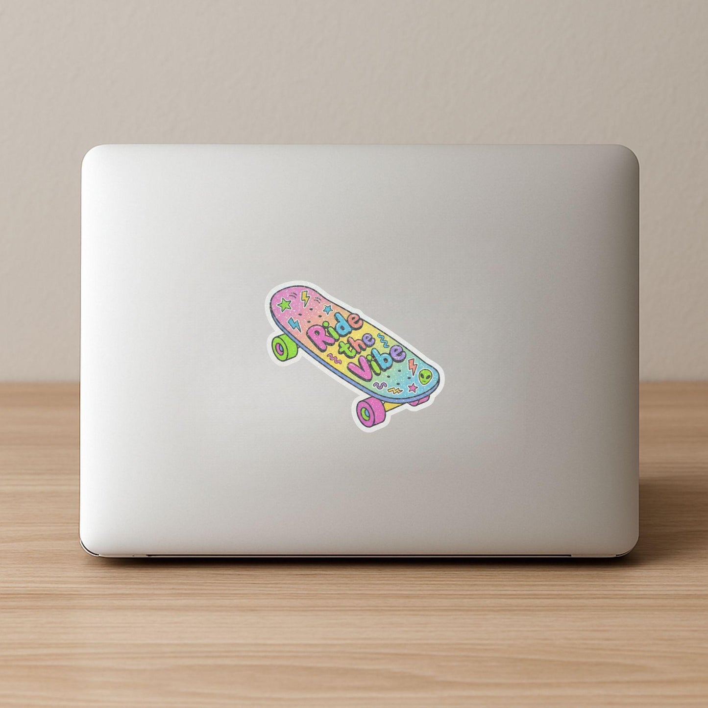 Ride the Vibe Skateboard | 90s Skater | Glitter Vinyl | Die-Cut Sticker