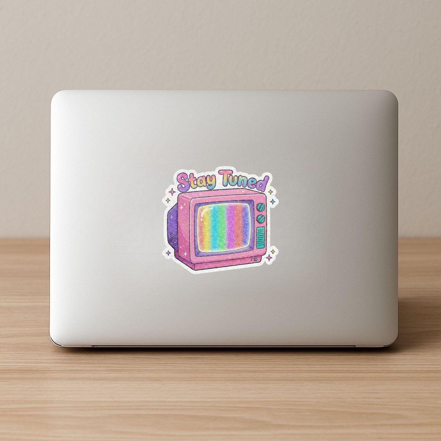 Stay Tuned Retro TV | 90s Pastel | Glitter Vinyl | Die-Cut Sticker
