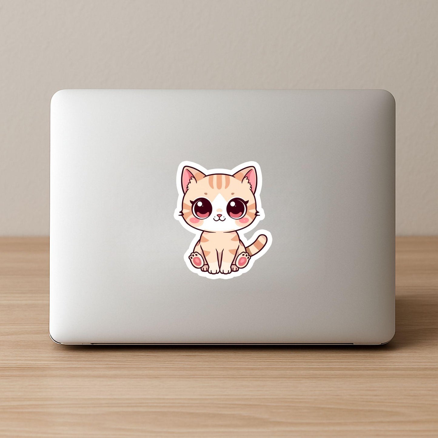 Ginger Tabby Cute Cat | Kawaii Animal | White Vinyl | Die-Cut Sticker