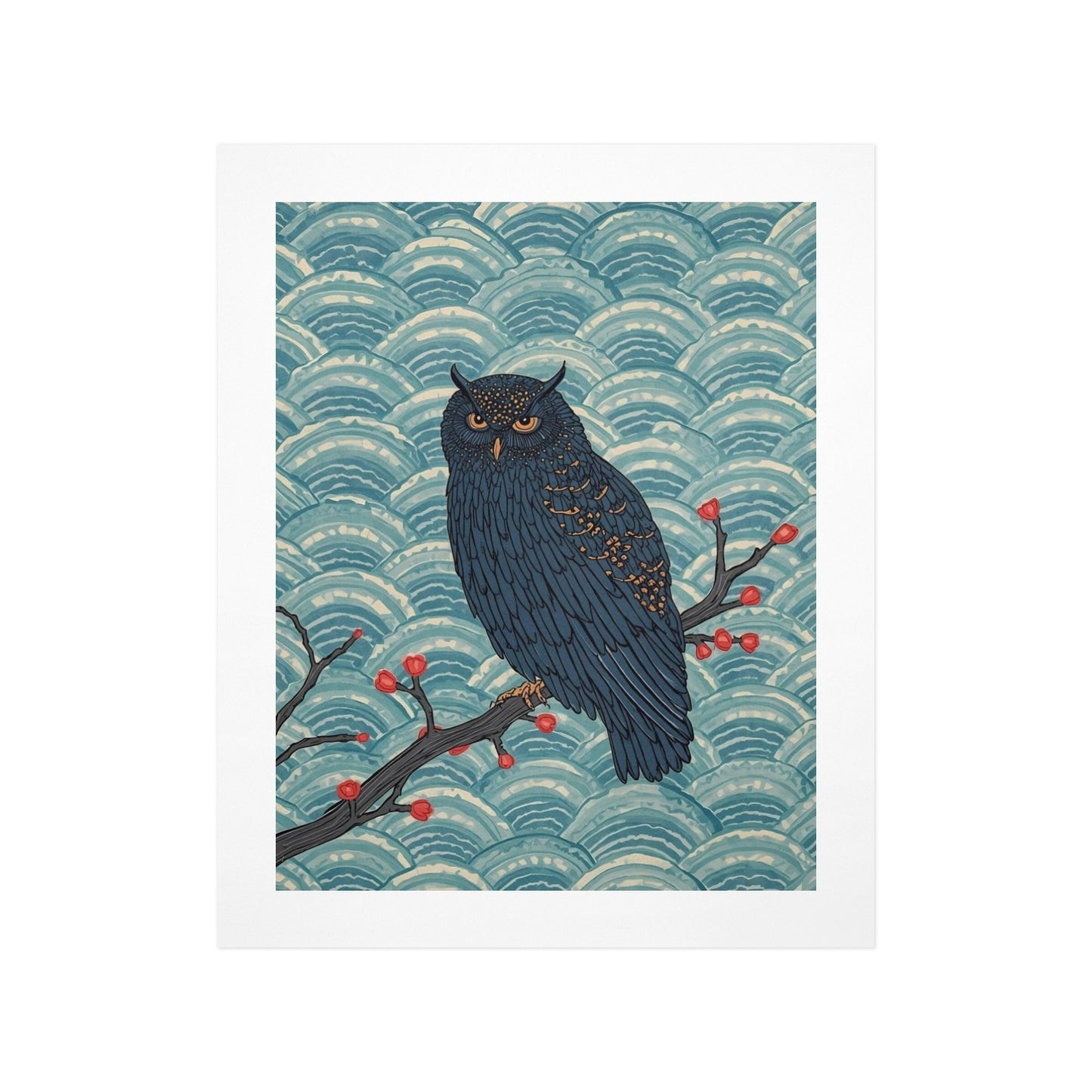 Nocturne Owl – Japanese Ukiyo-e Inspired Canvas Wall Art Print 11"x14" (28 x 35cm)