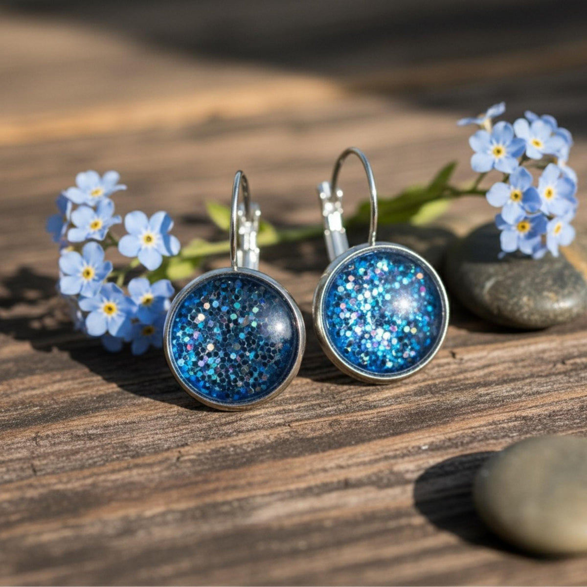 Glitter Resin Drop Earrings | Silver Plated Dangle Earrings | 9 Colours