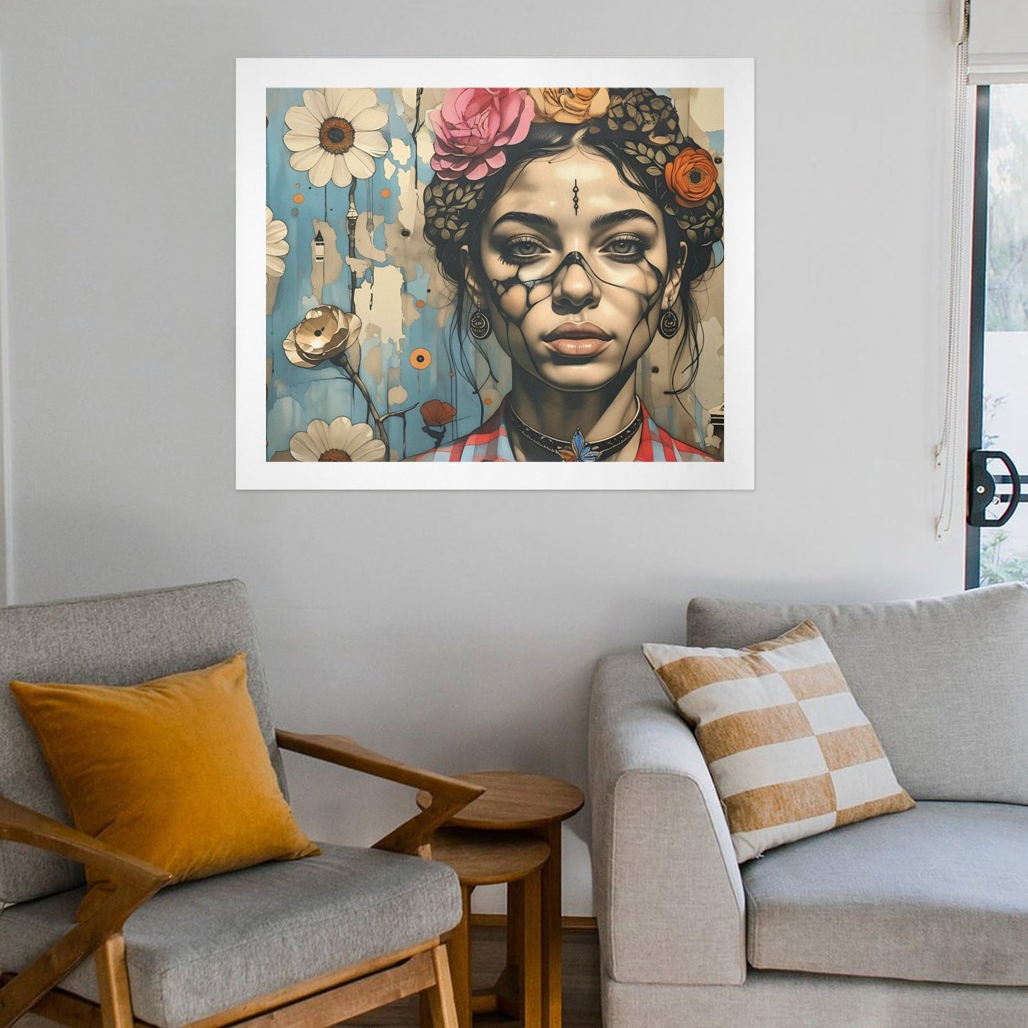 Blooming Reverie – Floral Crown Portrait Canvas Wall Art Print