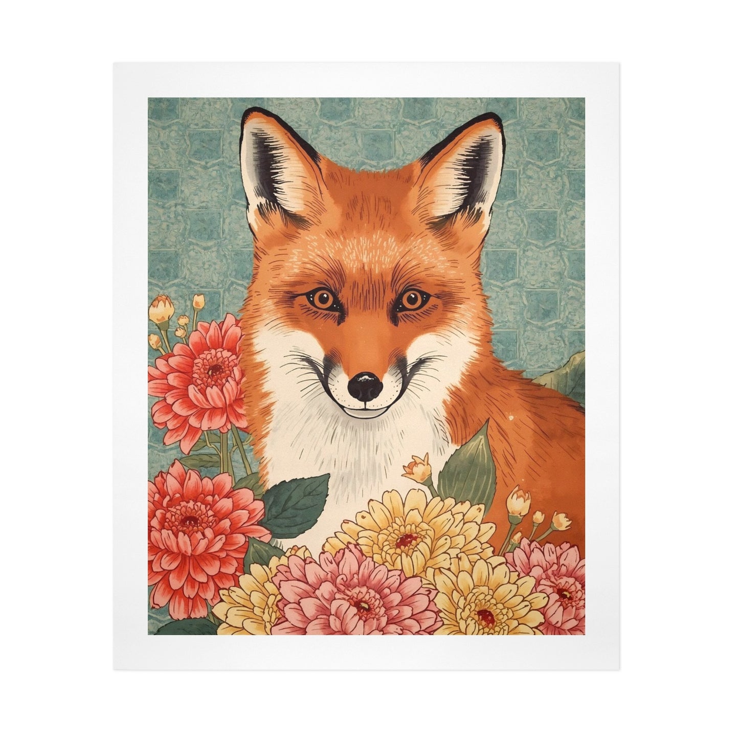 Floral Fox – Japanese Ukiyo-e Inspired Canvas Wall Art Print