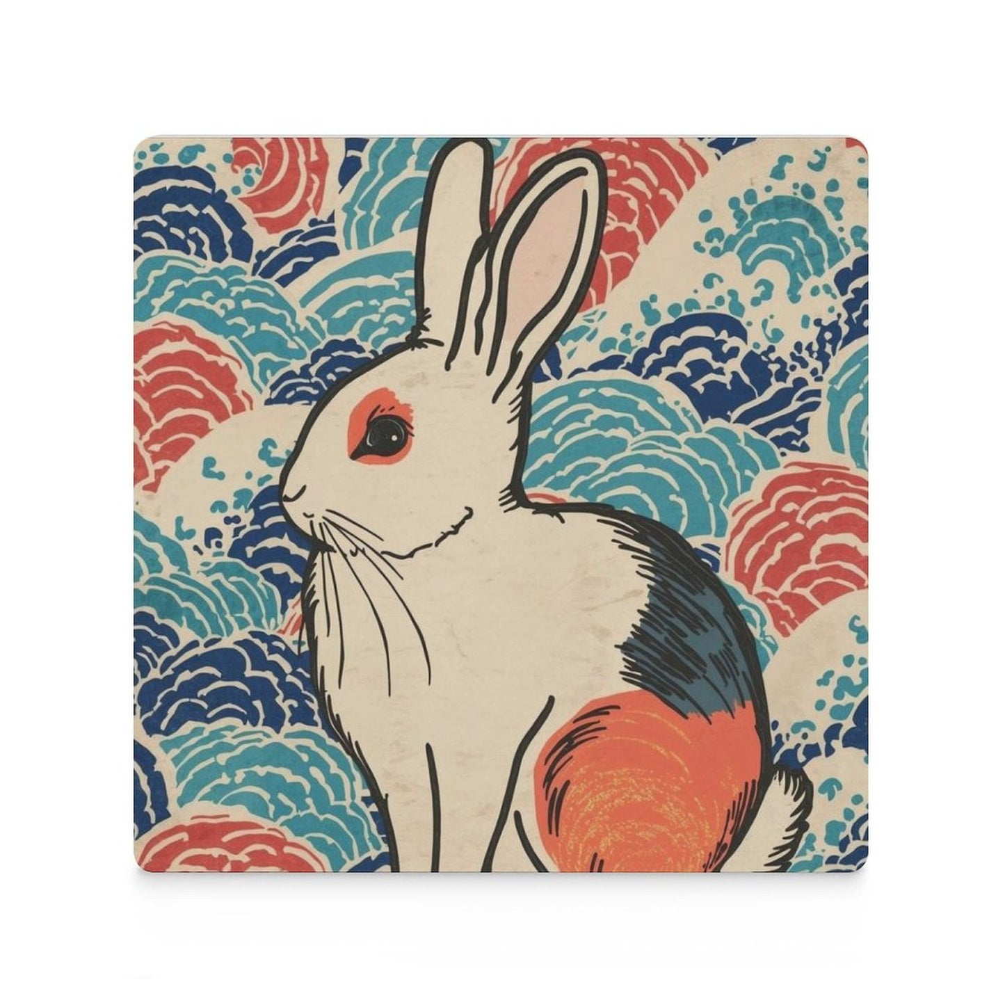 Vivid Rabbit Japanese Ukiyo-e Inspired Ceramic Coasters (Set of 4 or 6)