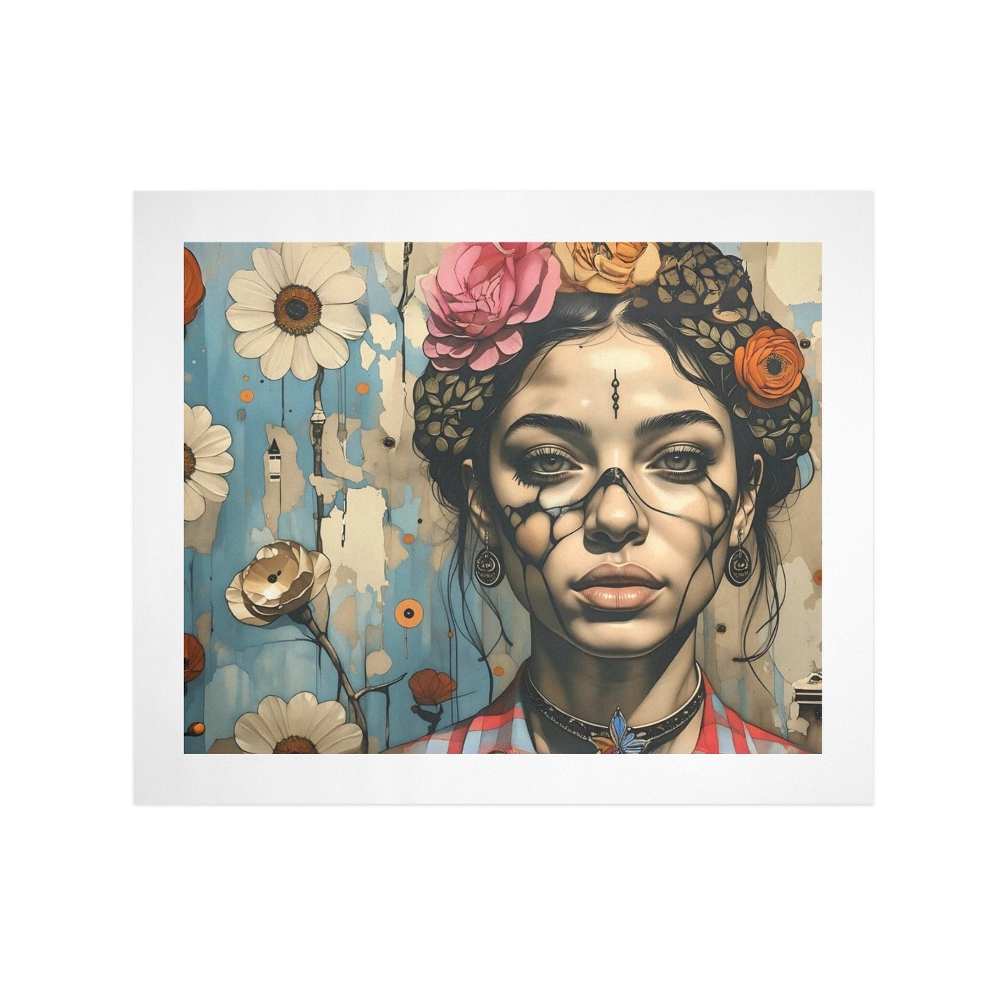 Blooming Reverie – Floral Crown Portrait Canvas Wall Art Print 20"x16" (50 x 40cm)