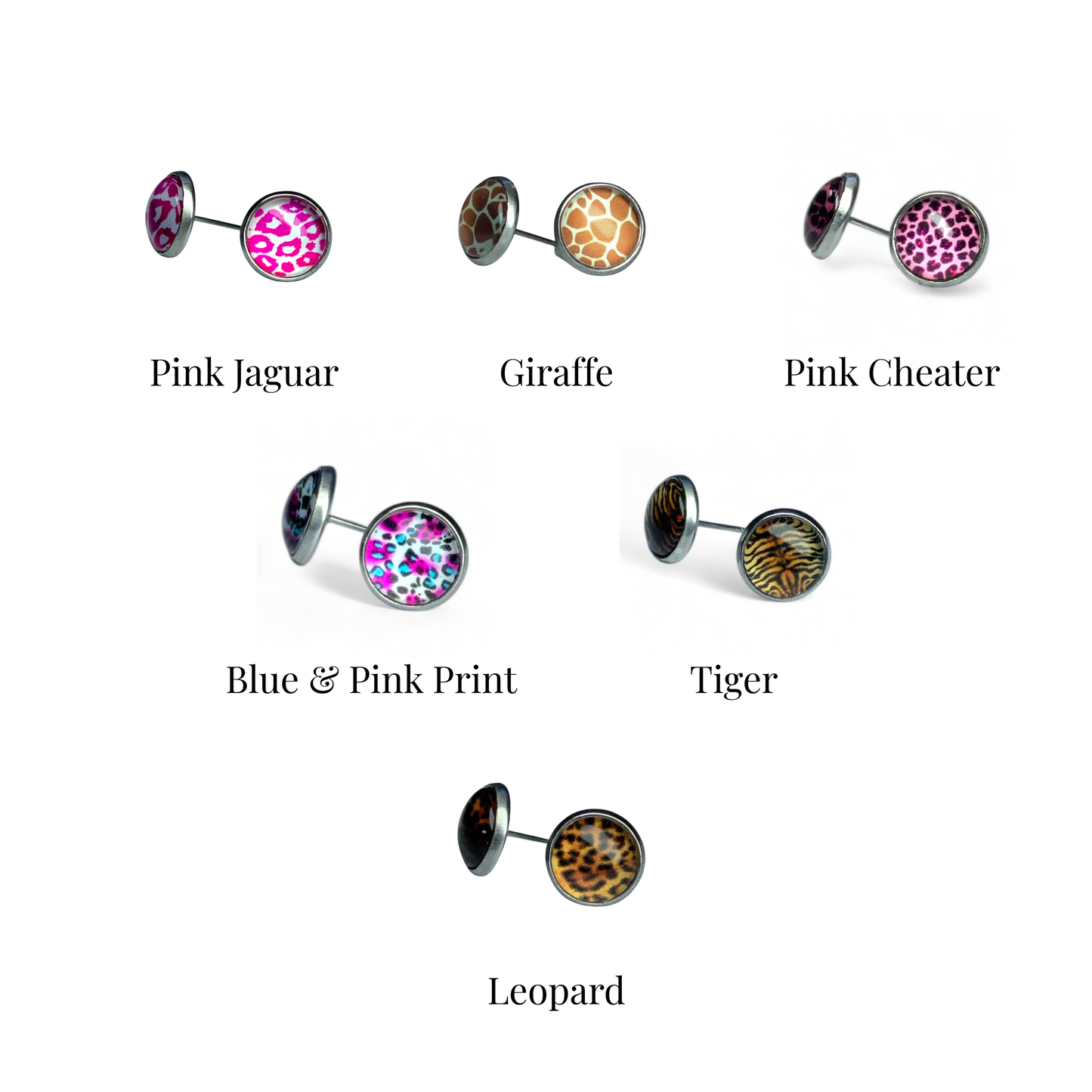 Wild Animal Print Round Dome Stainless Steel Stud Earrings