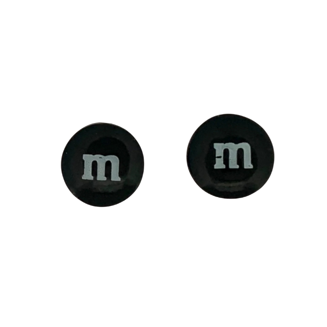Colourful Resin Stud Earrings M&M Logo Handmade Fun Jewellery Gift | 14mm Black
