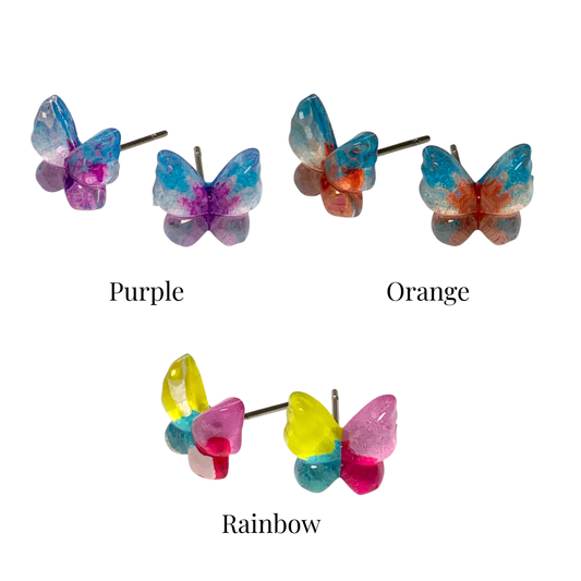Whimsical Resin Butterfly Stud Earrings (9mm) – Stainless Steel Posts