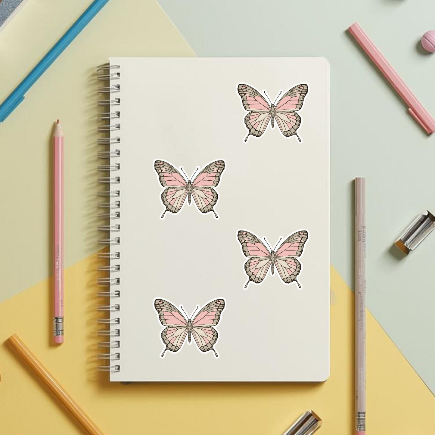 Soft Pink Butterfly White Vinyl Sticker