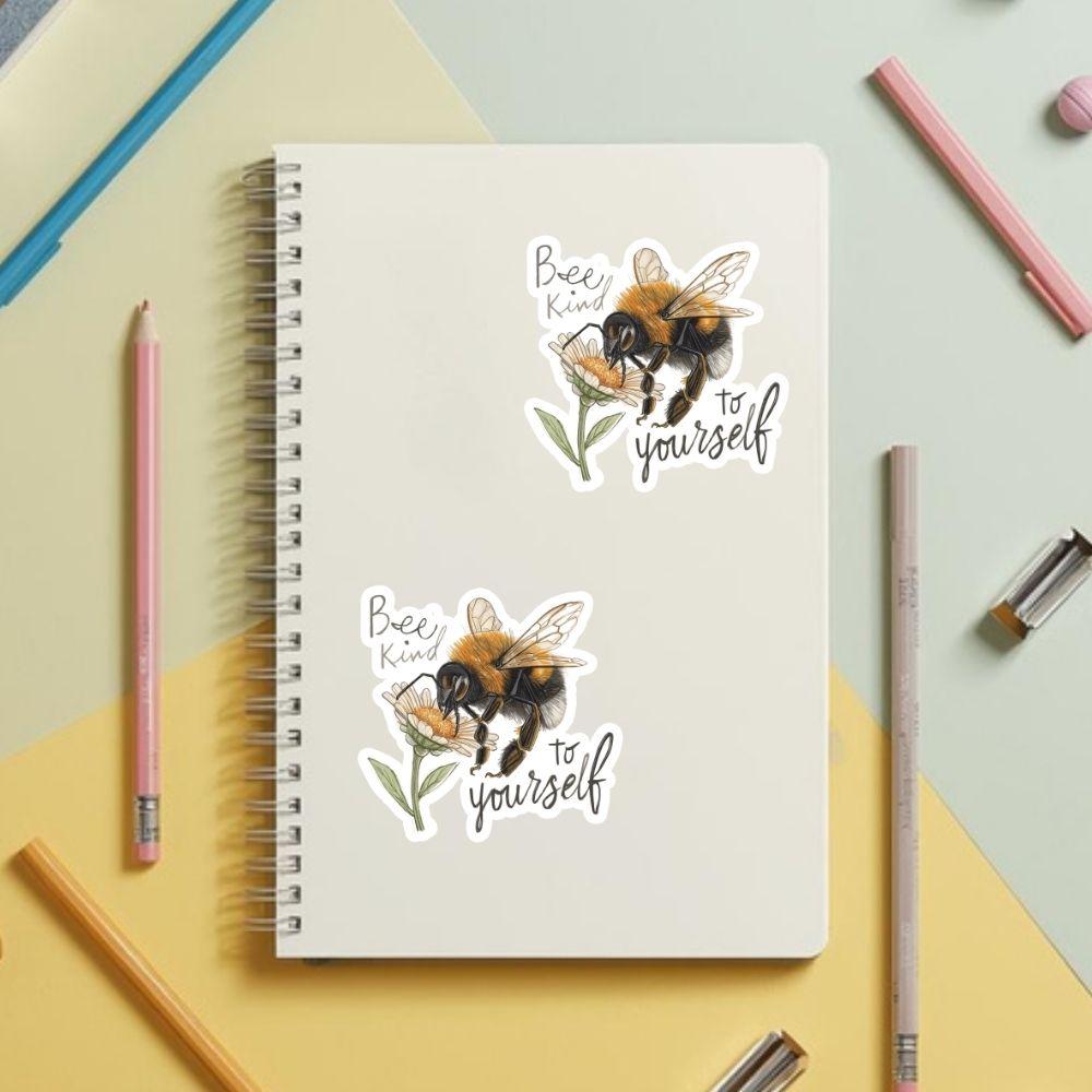 Bee Kind to Yourself Daisy | Mindfulness | White Gloss Vinyl | Die-Cut Sticker