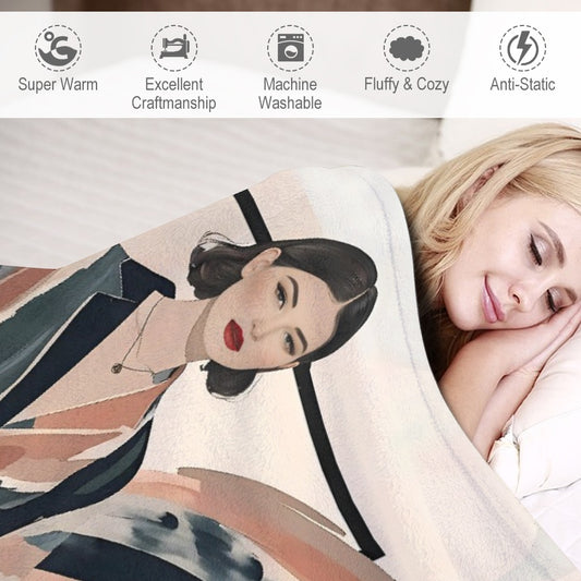Modern Muse Flannel Throw Blanket, Vintage-Style Fashion Art