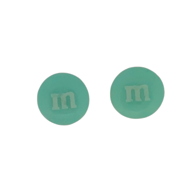 Colourful Resin Stud Earrings M&M Logo Handmade Fun Jewellery Gift | 14mm Light Blue