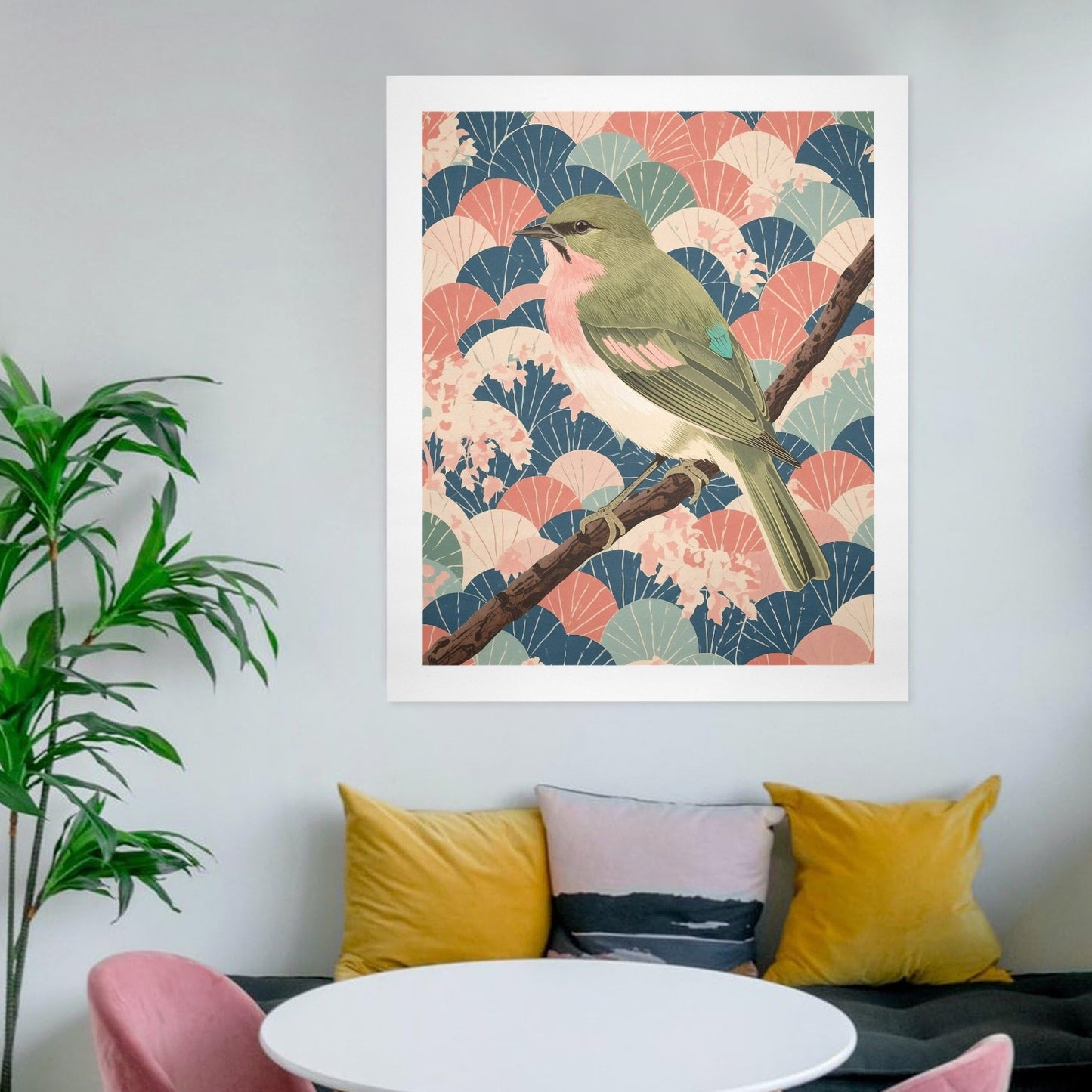 Songbird Serenity – Japanese Ukiyo-e Inspired Canvas Wall Art Print