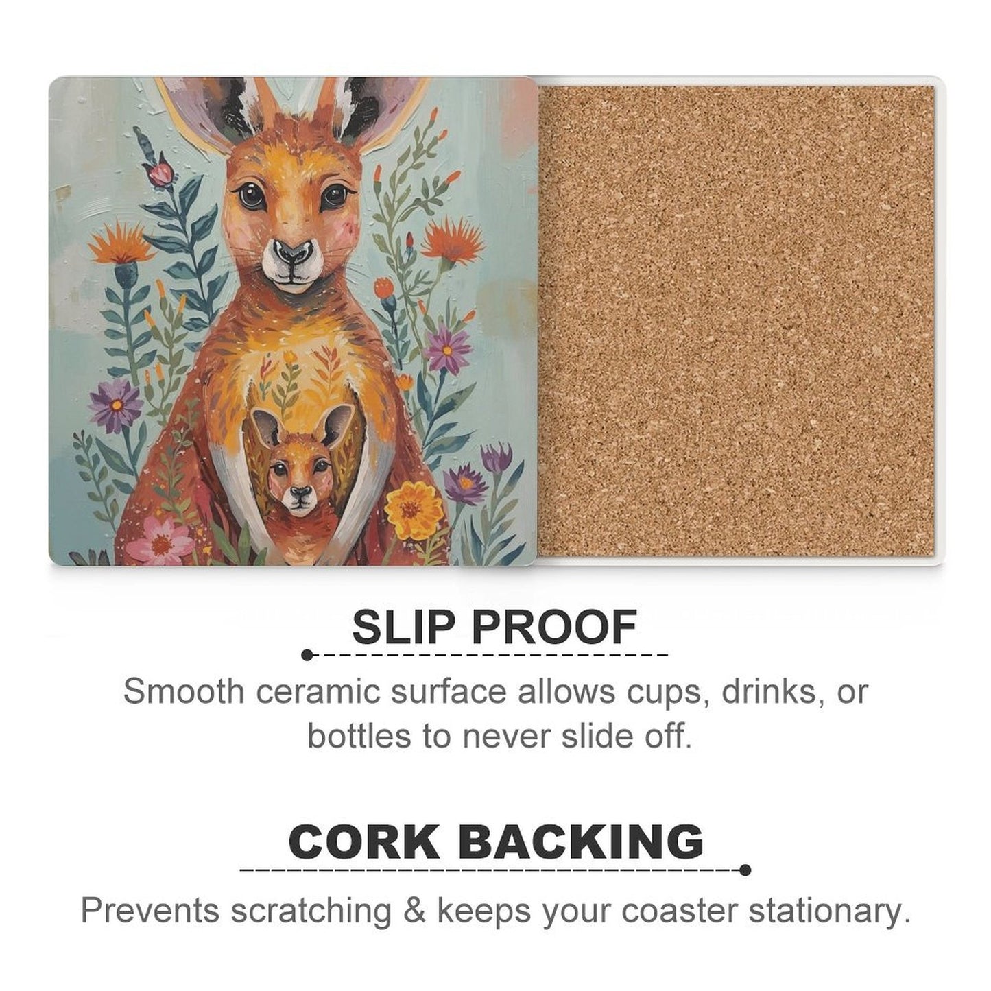 Kangaroo & Joey Ceramic Coasters (Set of 4 or 6)
