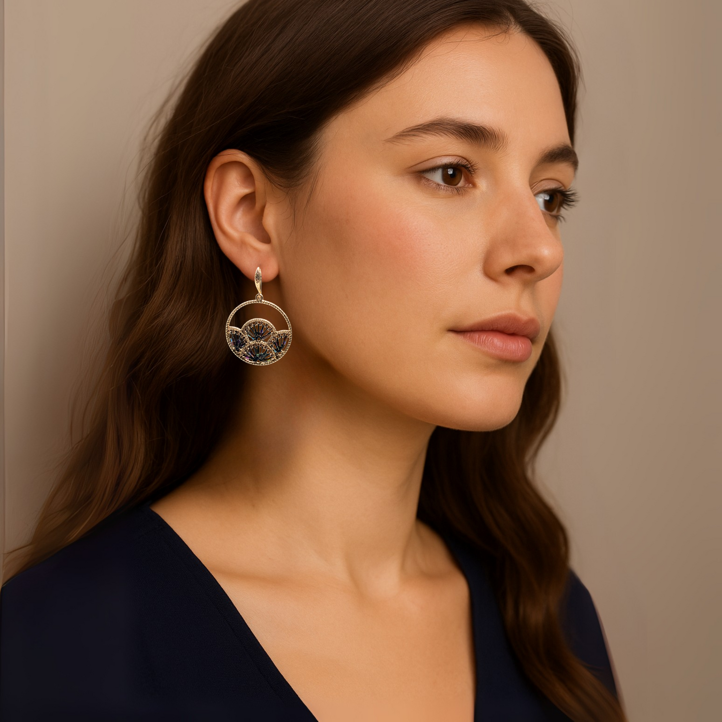 Woven Fan Earrings with Black AB Seed Beads