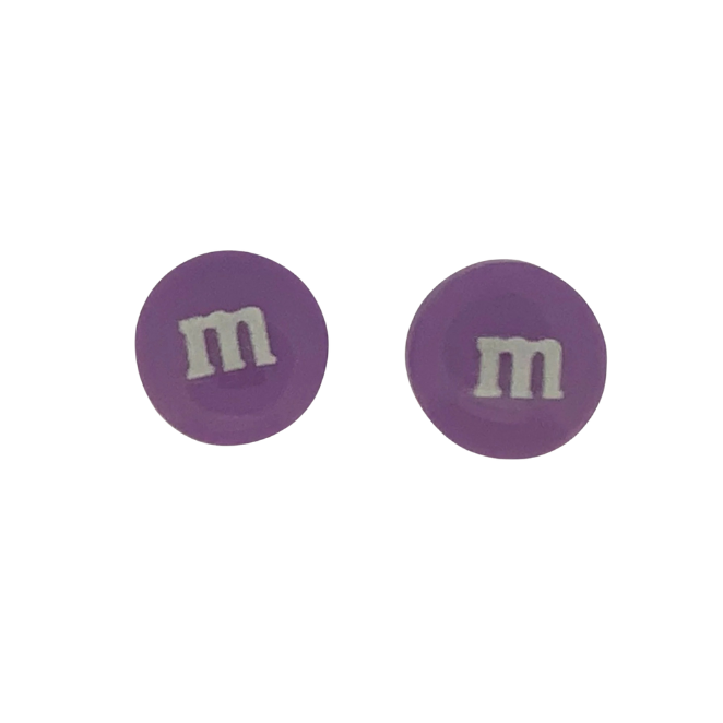 Colourful Resin Stud Earrings M&M Logo Handmade Fun Jewellery Gift | 14mm Purple