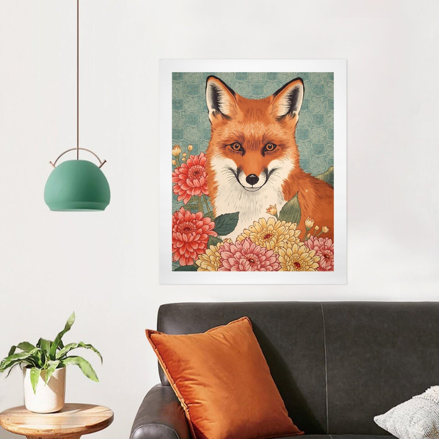Floral Fox – Japanese Ukiyo-e Inspired Canvas Wall Art Print