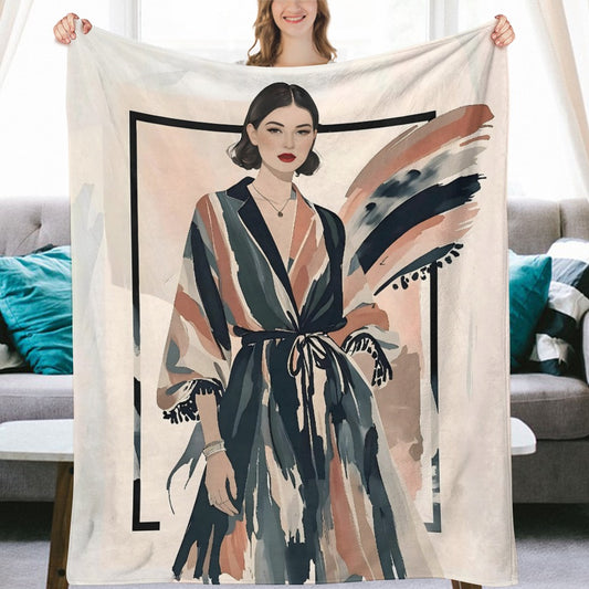 Modern Muse Flannel Throw Blanket, Vintage-Style Fashion Art 70 × 80 in