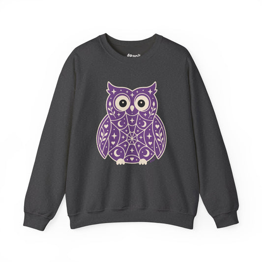 Wise & Whimsical — Folk Owl Cosy Crewneck Sweatshirt Dark Heather