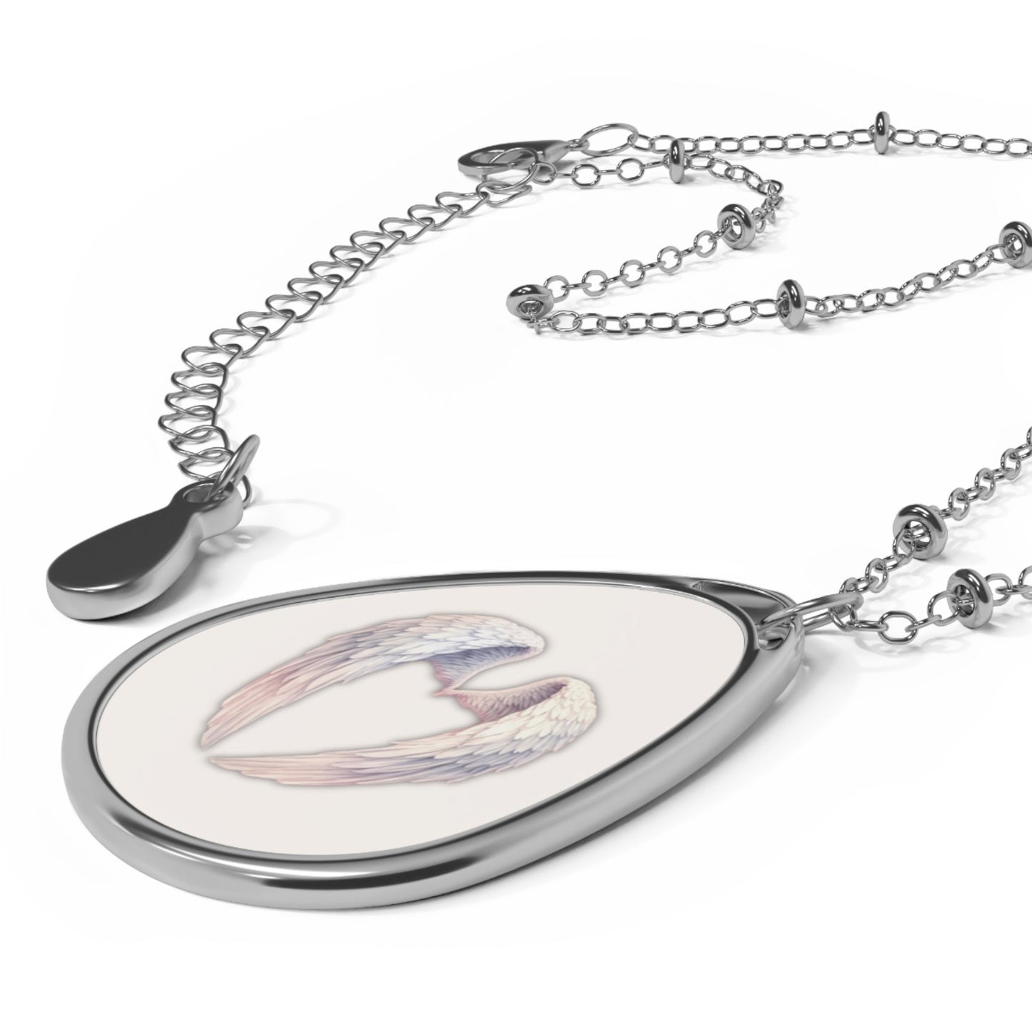 Angel Wings Spiritual Symbol Oval Pendant Necklace – Original Art Jewellery