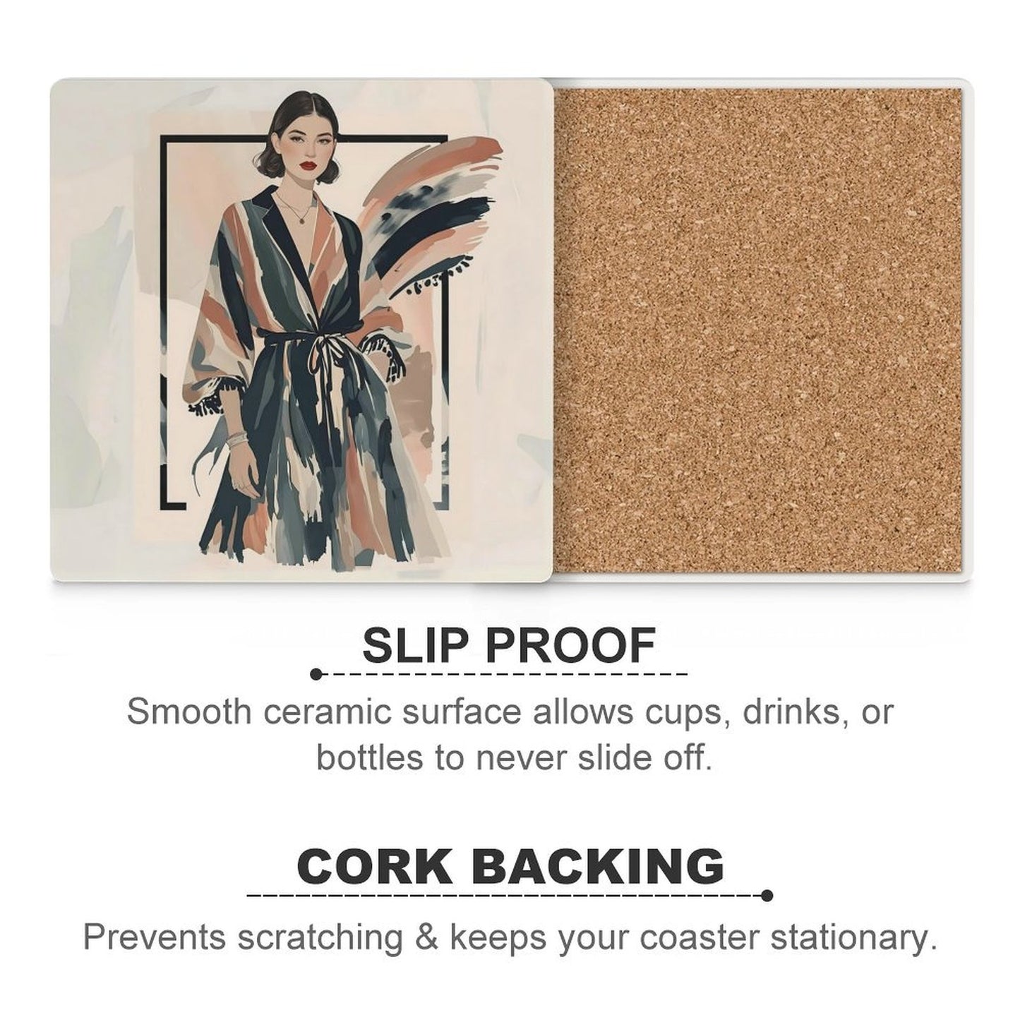 Modern Muse Vintage Fashion Portrait Ceramic Coasters (Set of 4 or 6)