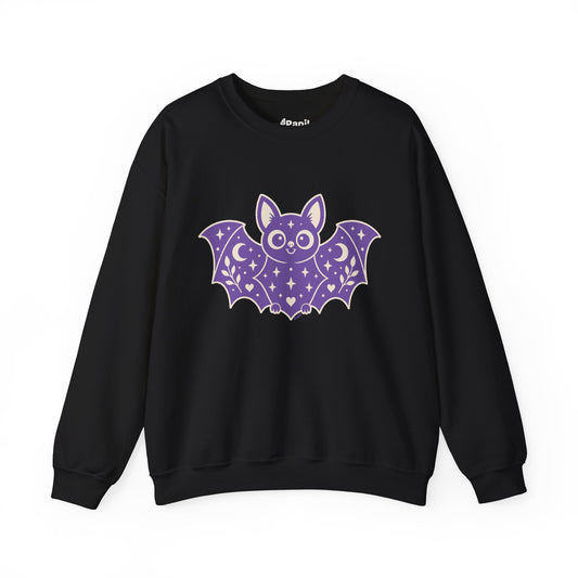 Moonlit Magic — Cute Purple Bat Halloween Crewneck Sweatshirt Black