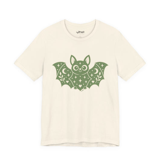 Cute Halloween Bat T-Shirt | Decorative Graphic Tee Green Bat Natural Tee