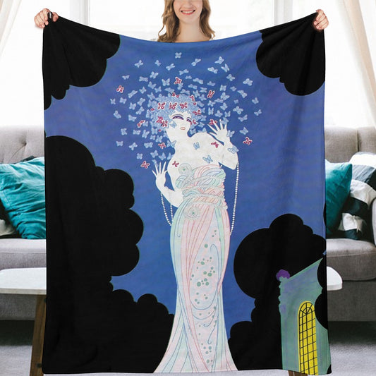 Ms Vogue Flannel Throw Blanket, Vintage Glamour Art Print 70" x 80"