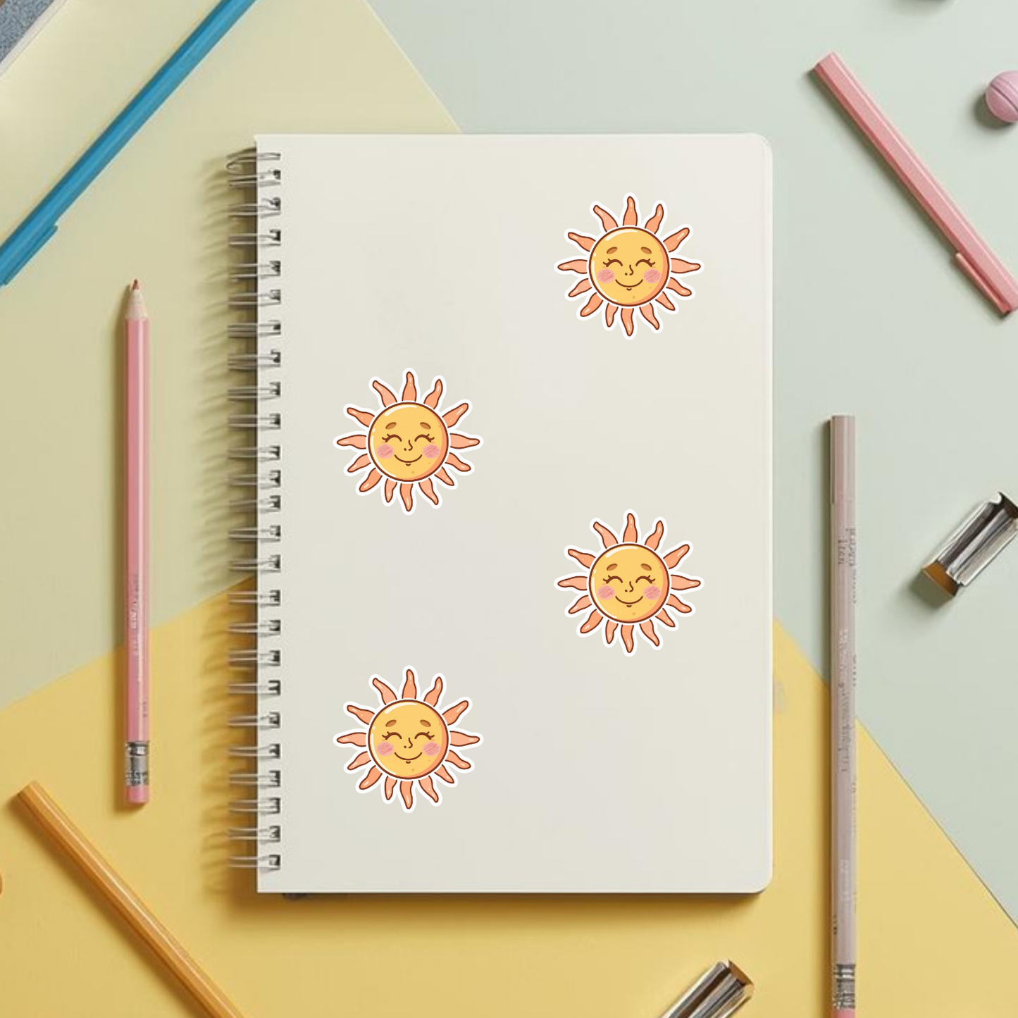 Smiling Sun White Vinyl Sticker (6.5 cm, Kiss-Cut)