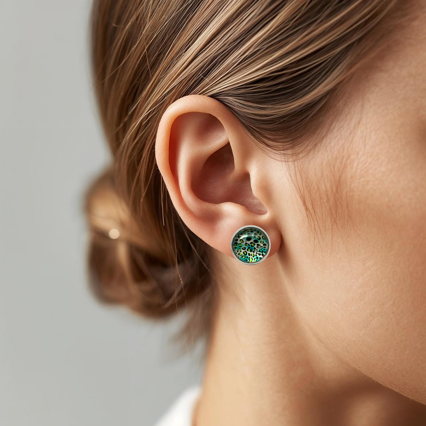 Animal Print Stud Earrings – Rhodium Plated Silver Colour, Everyday Jewellery