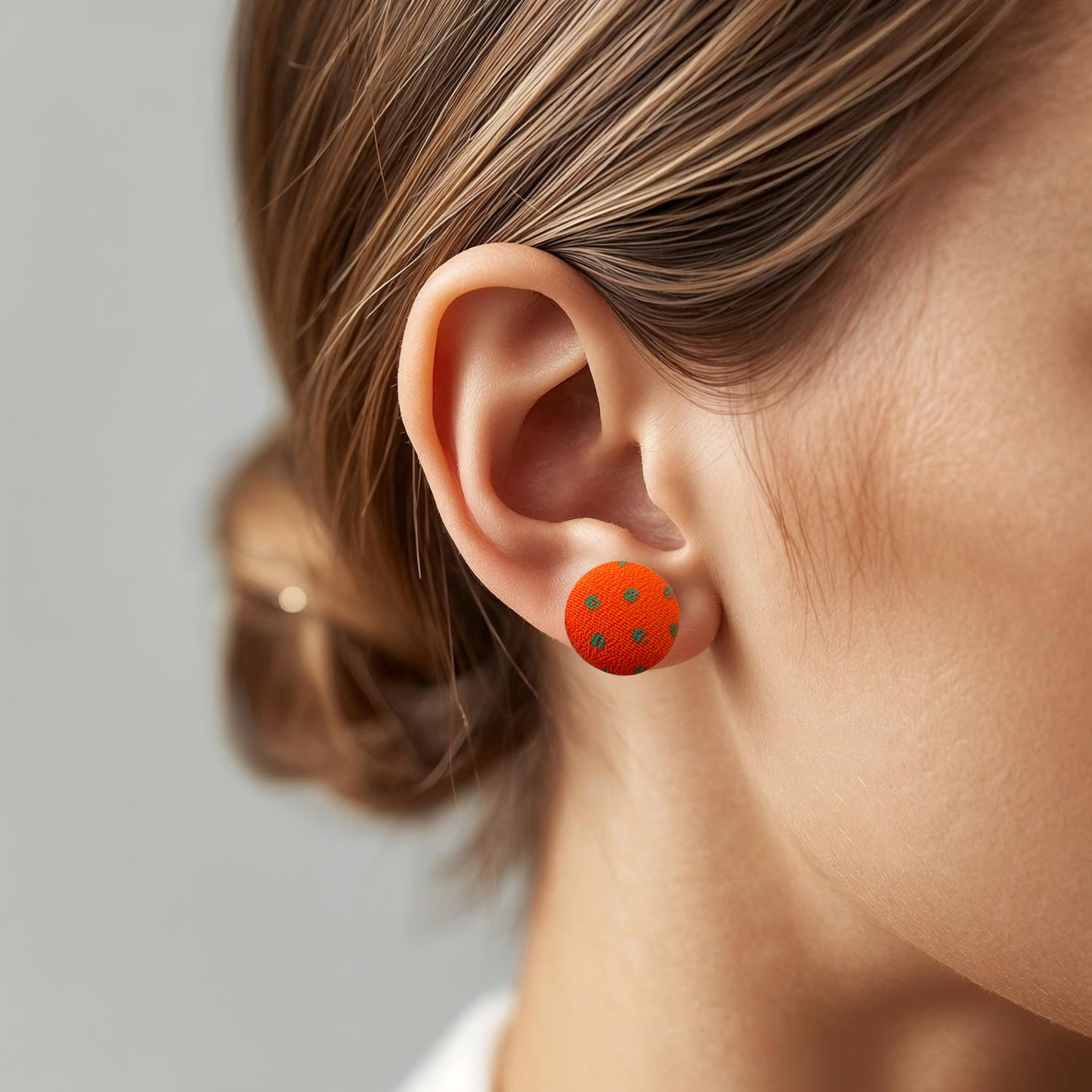 Polka Dot Fabric Button Stud Earrings 12mm Stainless Steel Handmade Colourful Jewellery