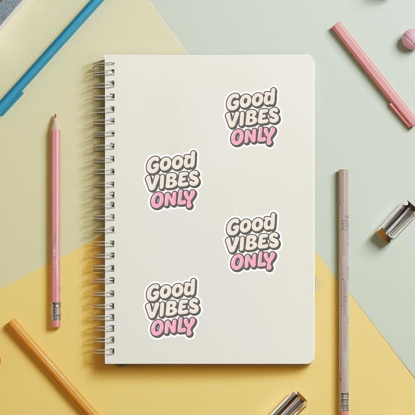 Good Vibes Only Retro Bubble Letter White Vinyl Sticker (6 × 6.5 cm, Kiss-Cut)