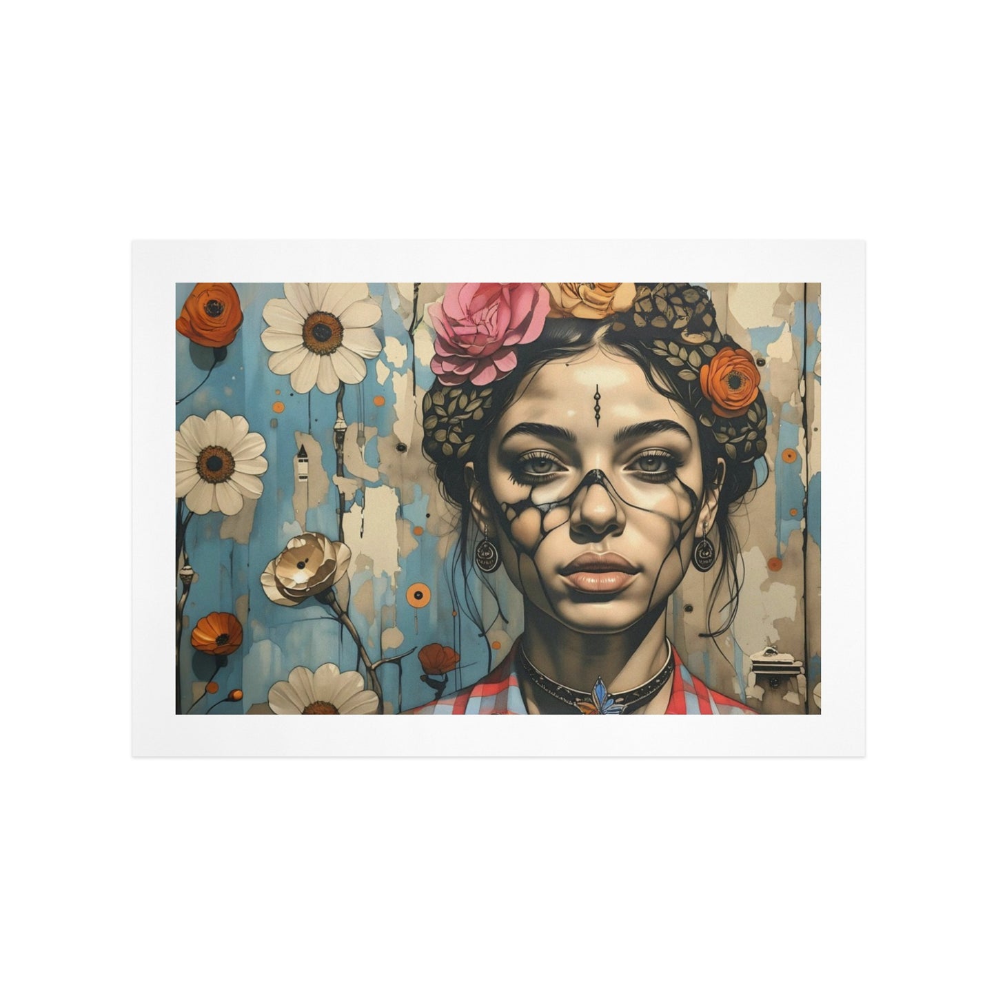 Blooming Reverie – Floral Crown Portrait Canvas Wall Art Print 18"x12" (45 x 30cm)