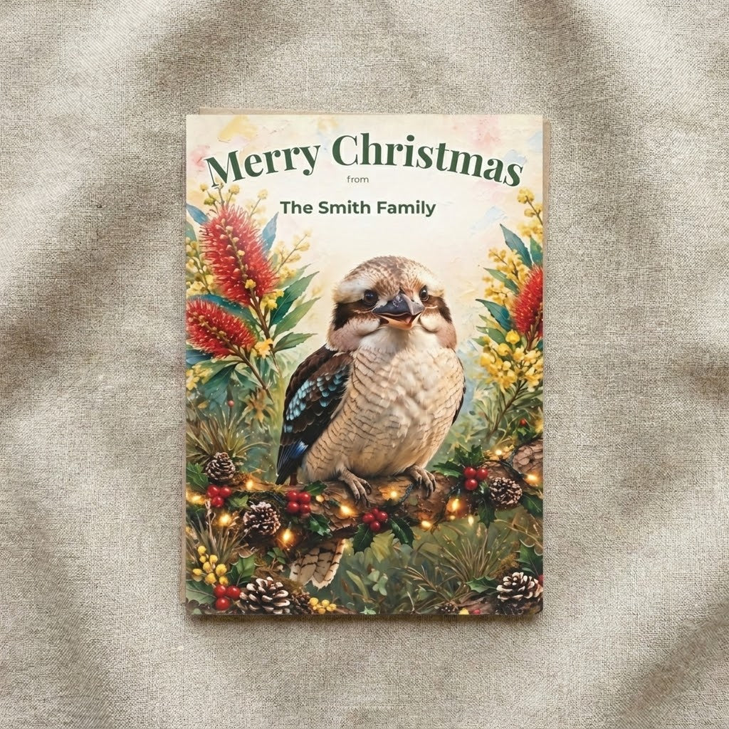 Australian Animals Christmas Flat Greeting / Note Cards 3-Pack | Koala, Kangaroo & Kookaburra