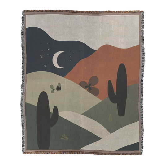 Desert Night Woven Throw Blanket, Moonlit Cactus Landscape Default Title