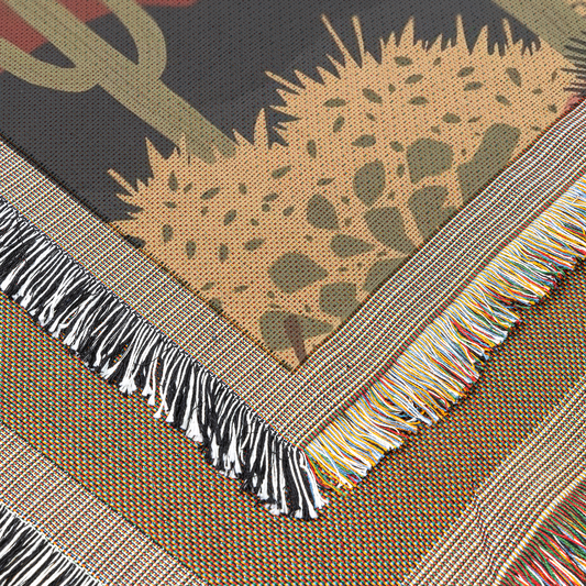 Desert Sunset Woven Throw Blanket, Cactus Landscape Print