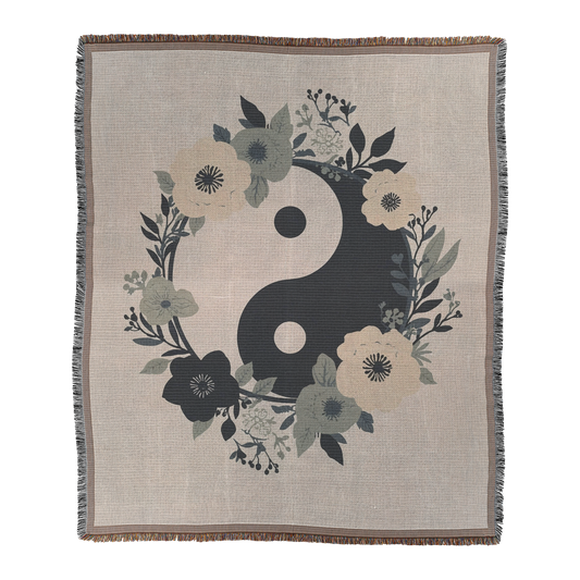 Floral Yin Yang Woven Throw Blanket, Boho Balance Symbol Default Title