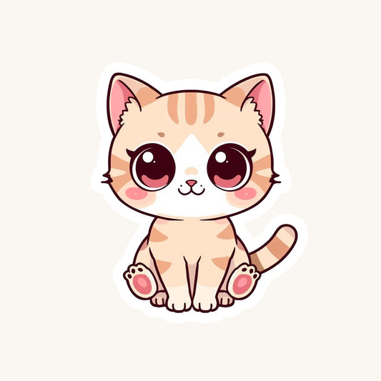 Ginger Tabby Cute Cat | Kawaii Animal | White Vinyl | Die-Cut Sticker