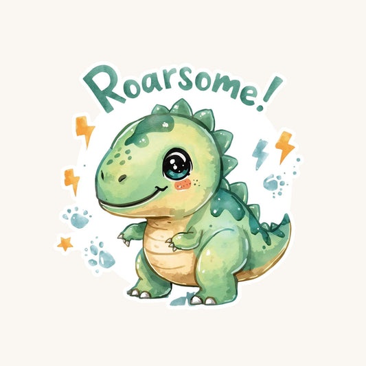 Roarsome Cute Dinosaur | Kids Dino | White Vinyl | Die-Cut Sticker