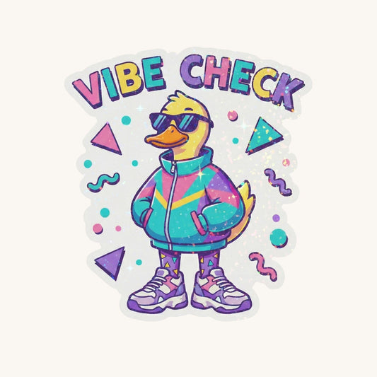 Vibe Check Retro Duck | 90s Aesthetic | Glitter Vinyl | Die-Cut Sticker
