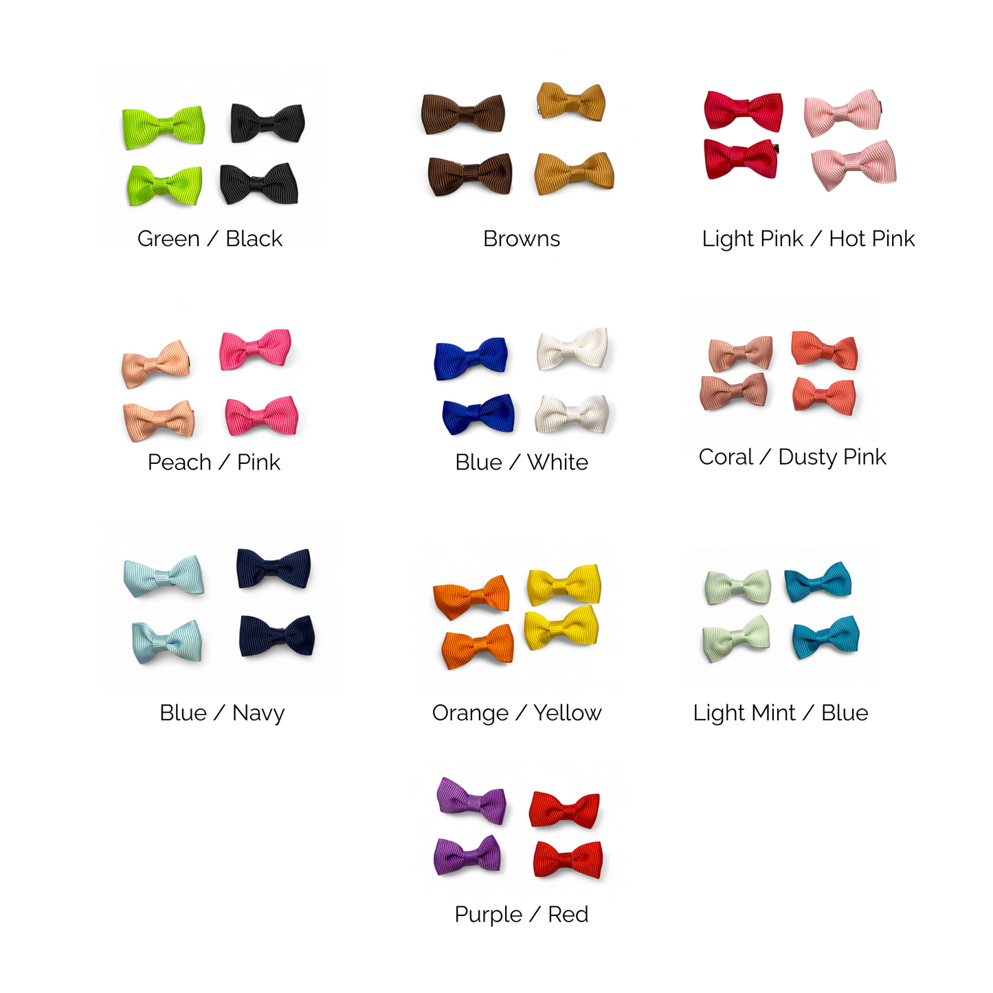 Mini Fabric Ribbon Bow Clips – Set of 4 Alligator Clips (2 Colours)