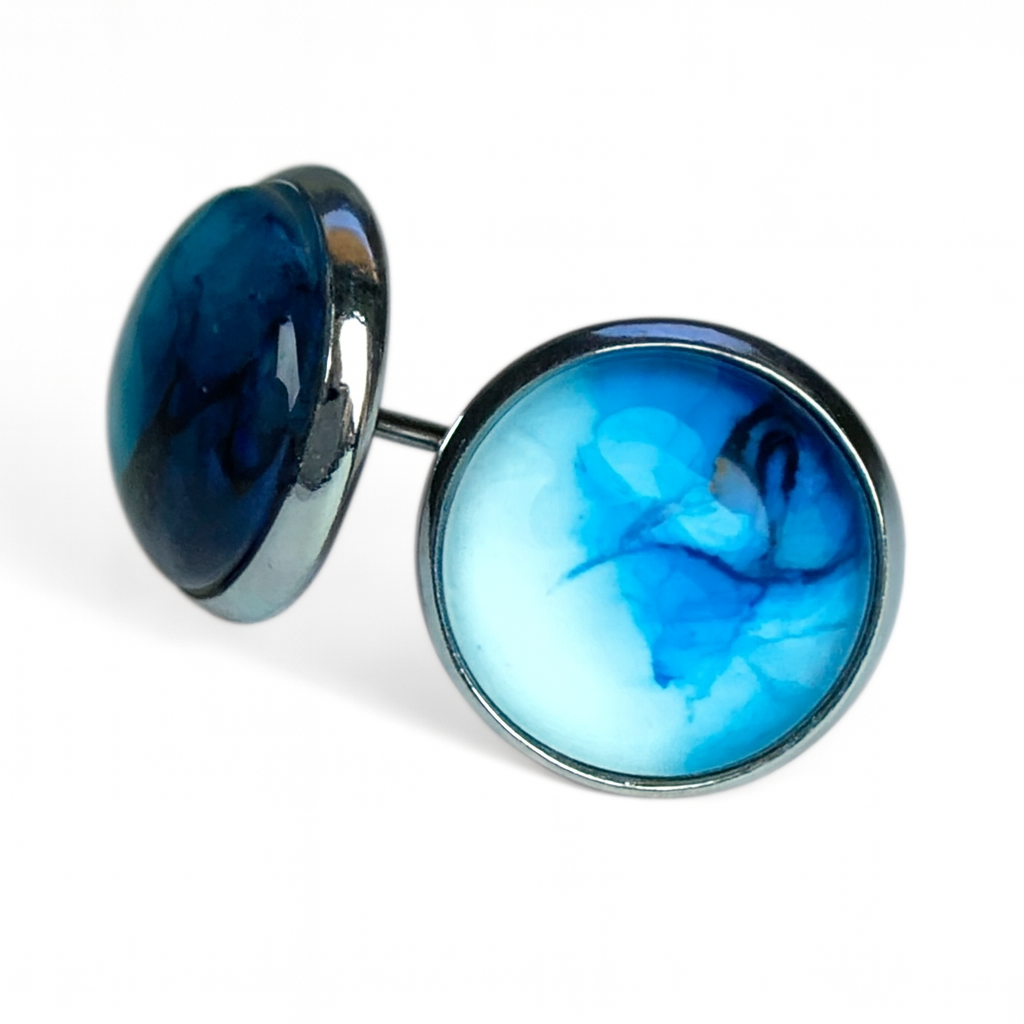 Colourful Watercolour Stainless Steel Stud Earrings Sky
