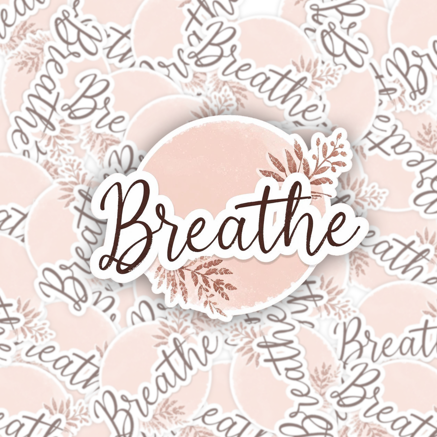 Breathe Minimalist Script | Mindfulness | White Satin Vinyl | Kiss-Cut Sticker