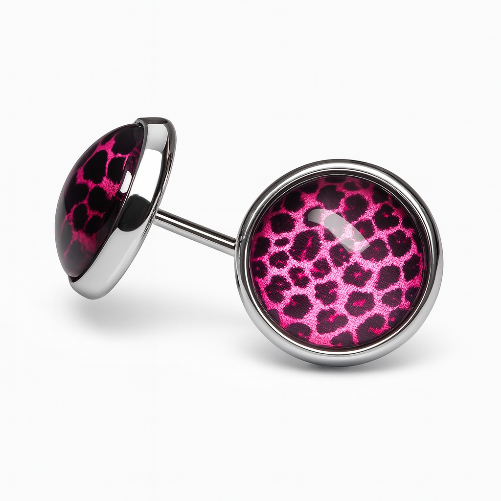 Wild Animal Print Round Dome Stainless Steel Stud Earrings