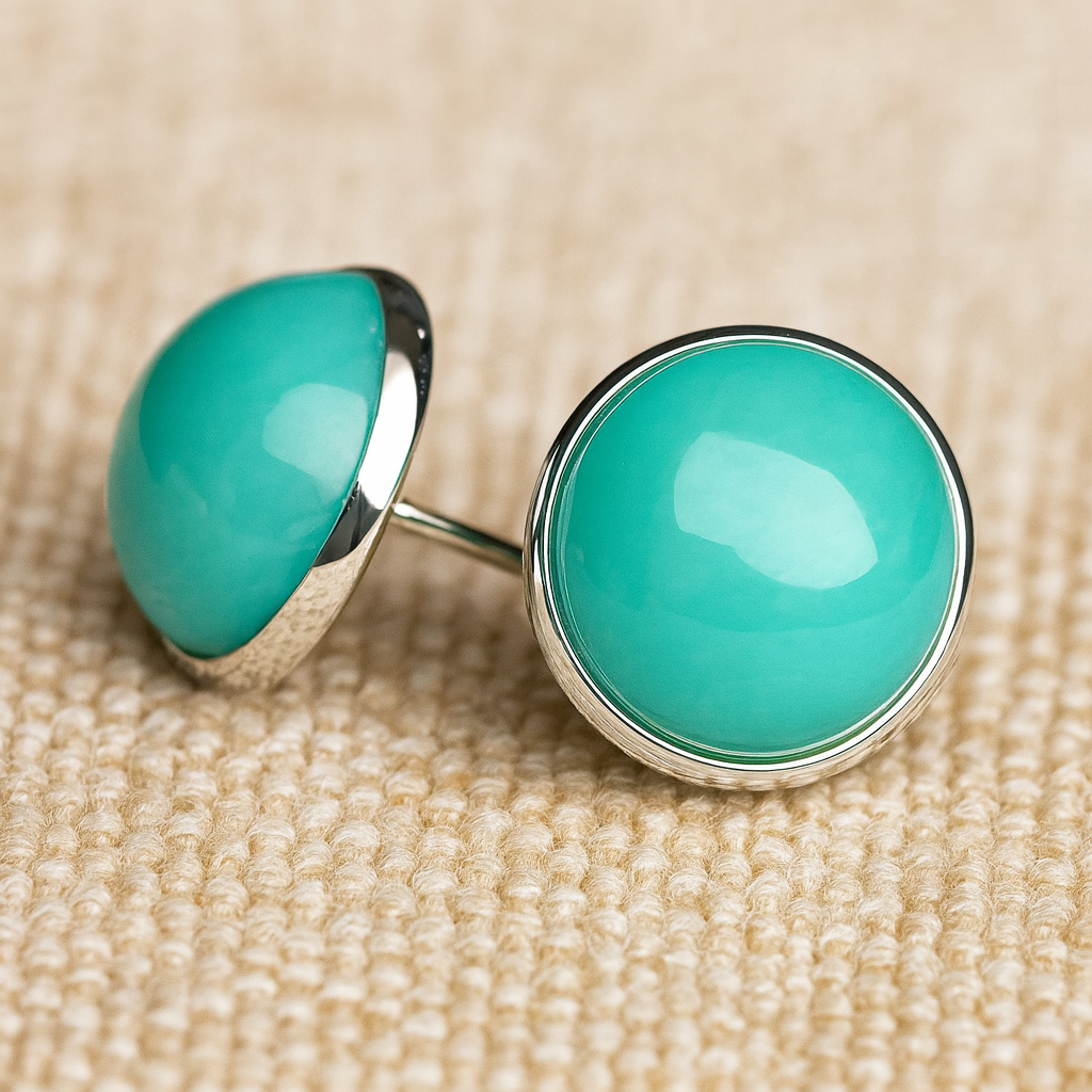 Turquoise Stud Earrings – Silver Tone Setting