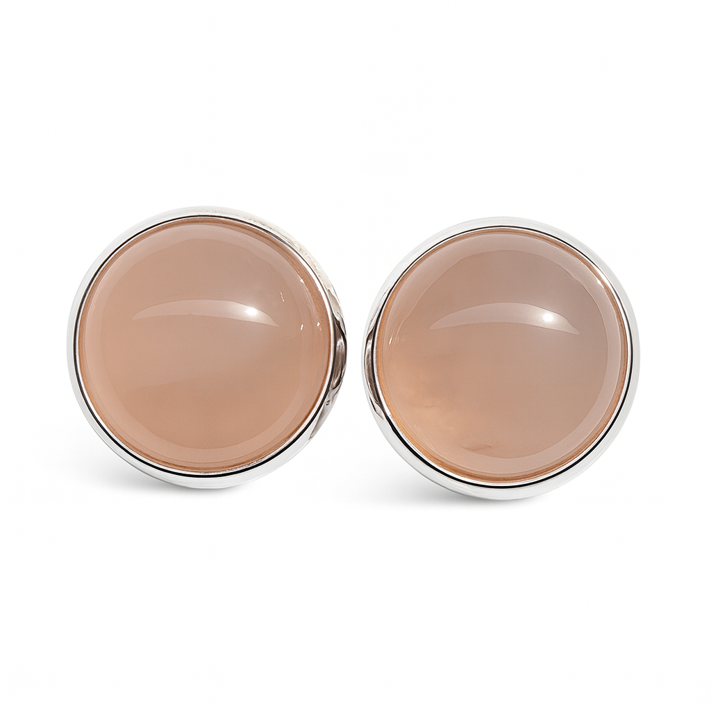 Light Pink Stud Earrings – Stone Look with Silver Tone Setting