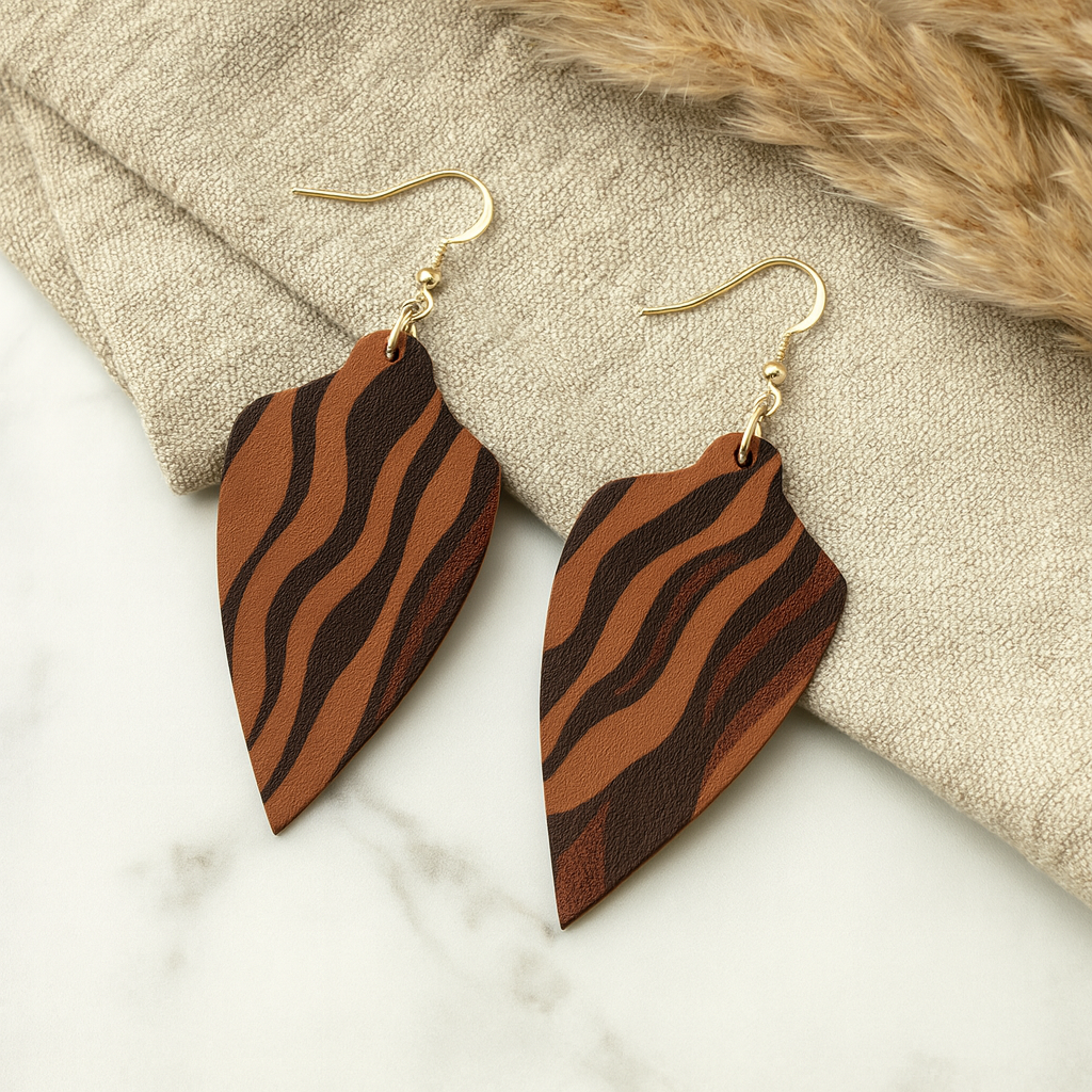 Abstract Animal Skin PU Leather Earrings with 925 Silver Hooks